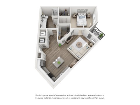 Floor plan for 1 bed, 1 bath, 908 sqft